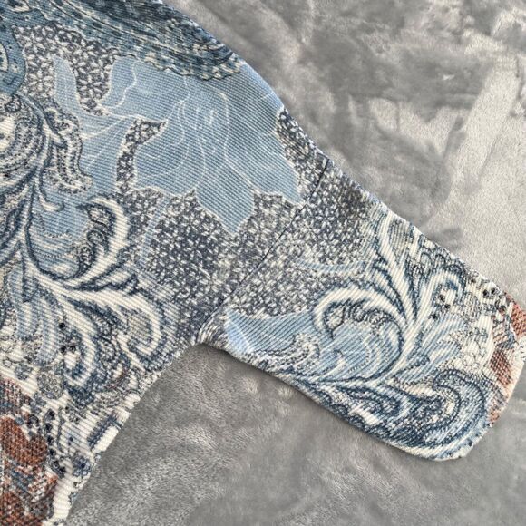 Chico's Pullover Womens 2 Blue Orange Paisley Print Side Button Sweater Knit - Picture 5 of 16